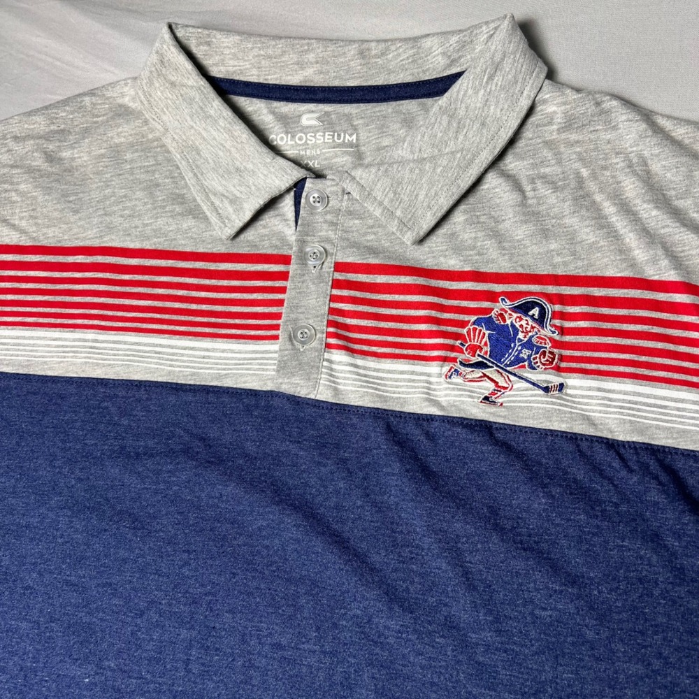 Colosseum Mens XXL Polo Shirt Gray Blue Colorblock Hockey Admirals Stripe